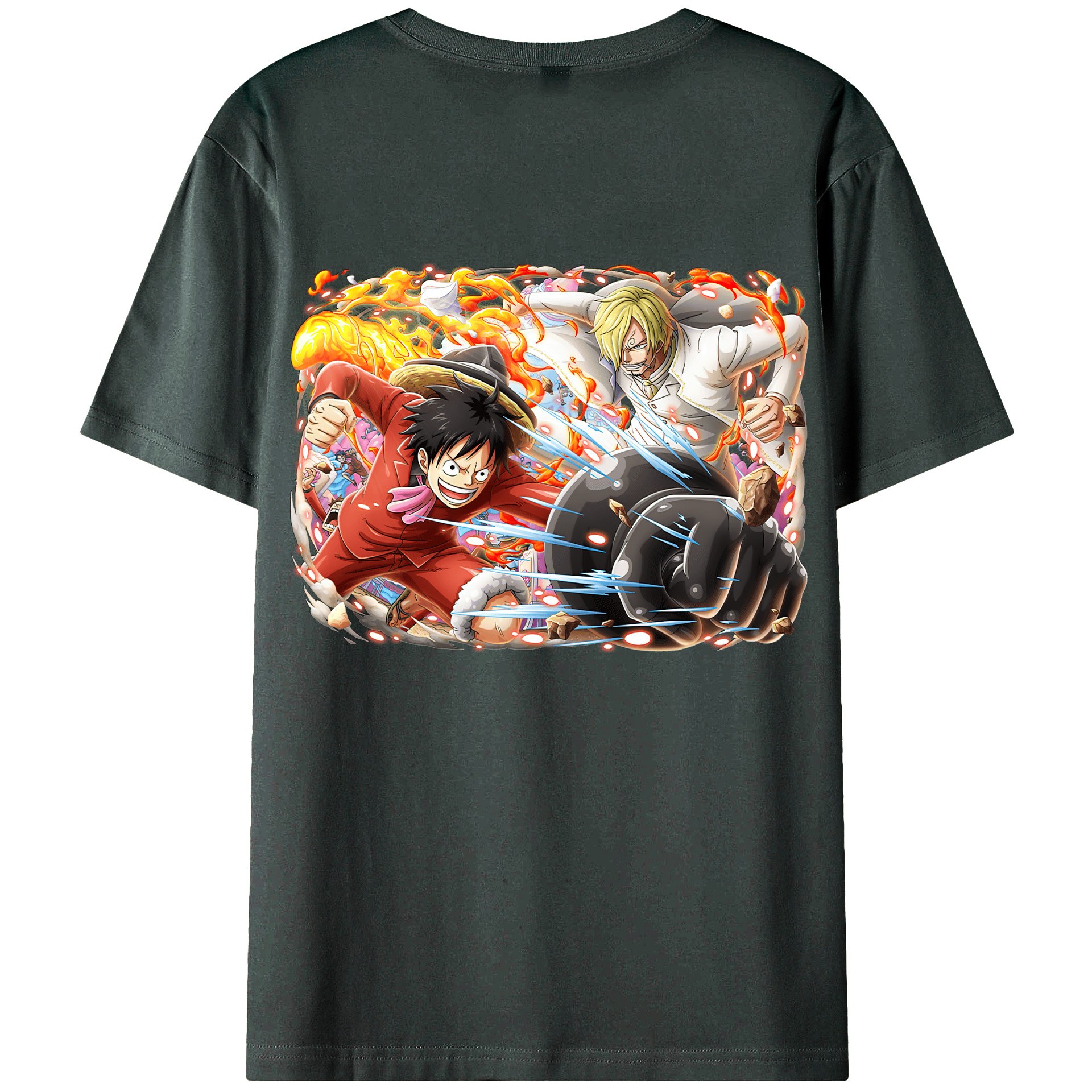 ワンピース モンキー・D・ルフィ ONE PIECE Monkey D. Luffy 綿100％ メンズ半袖Tシャツ（バックプリント） 通気性